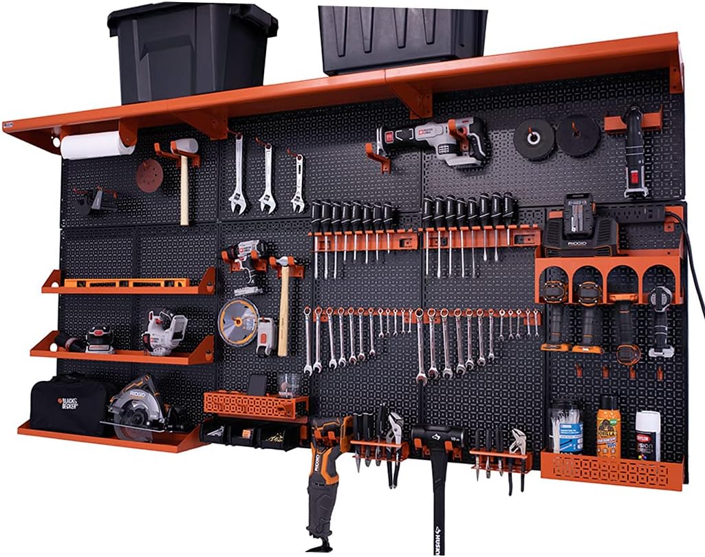 Red Metal Pegboard Wall Organization System Y90135