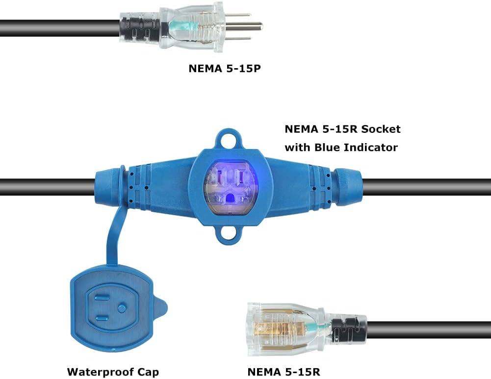 25 Feet Multi Outlet Extension Cord, 5 Outlets, 12 Gauge, Pack of 2 A2962
