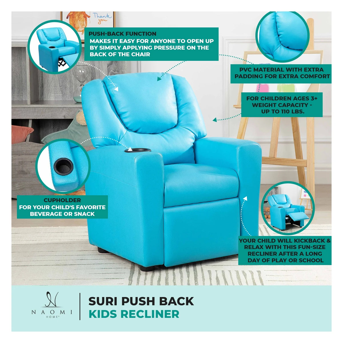 Yellow Microfiber Kids Push Back Loveseat and Chair Set B449040