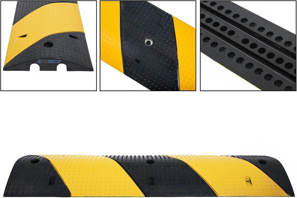 Rubber Speed Bumps 1 Pack 2-Channel Modular Heavy Duty Cable Protector Ramp with 3 Bolts ( 39.4 x 12 W x 2.4 H) S44478