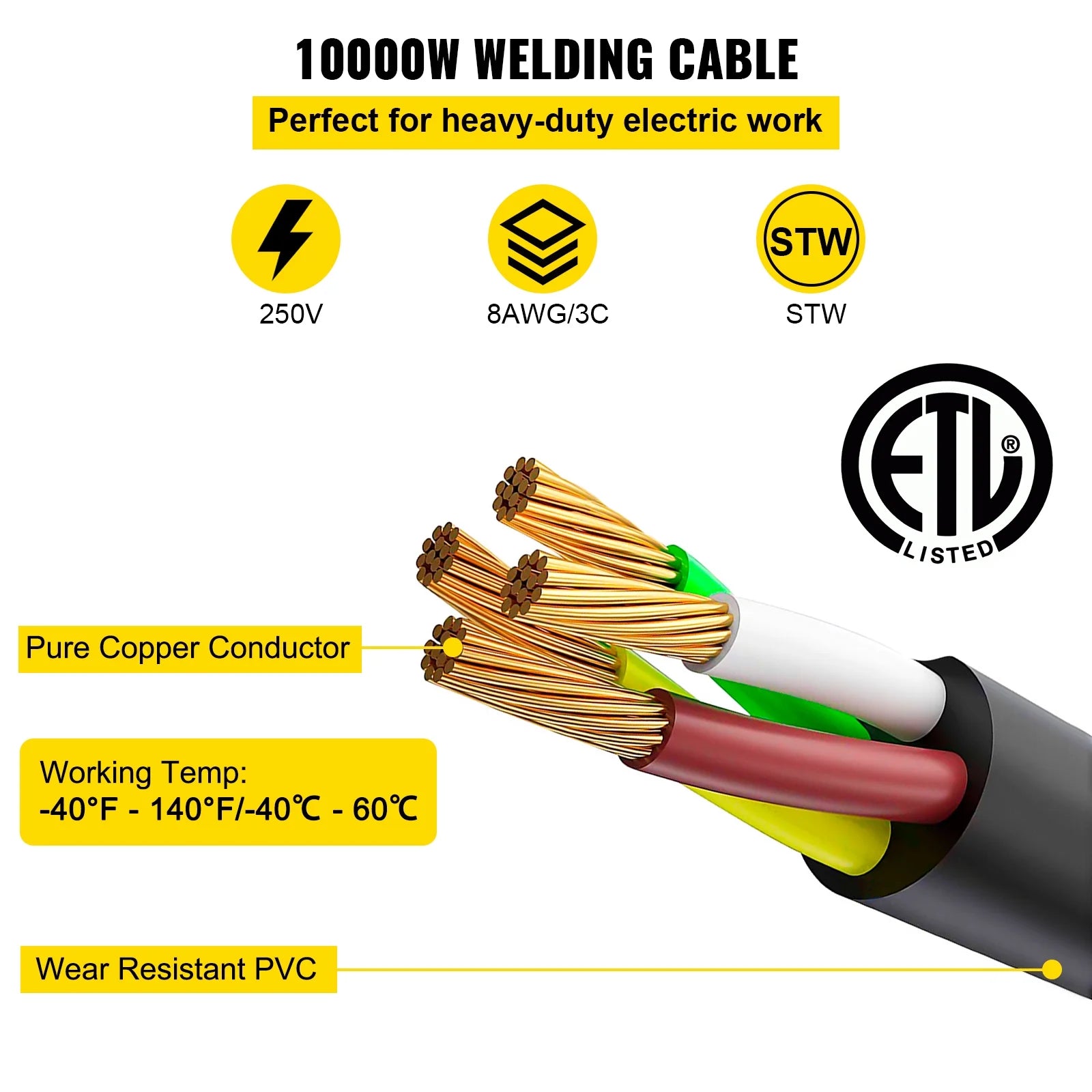 Welding Extension Cord 25ft 50AMP 8/3 Heavy Duty 8AWG 250V K367