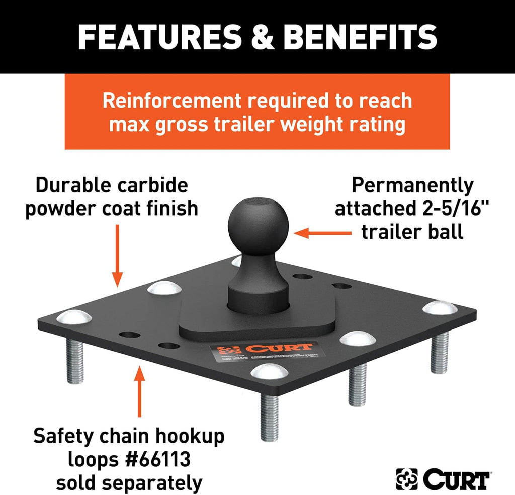 Over-Bed Fixed Ball Gooseneck Hitch, 30,000 lbs, 2-5/16-Inch, Black M3495