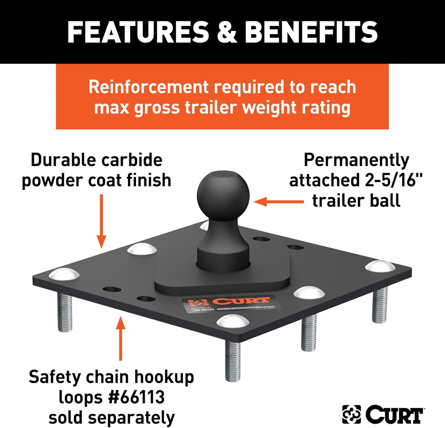 Over-Bed Fixed Ball Gooseneck Hitch, 30,000 lbs, 2-5/16-Inch, Black M3495