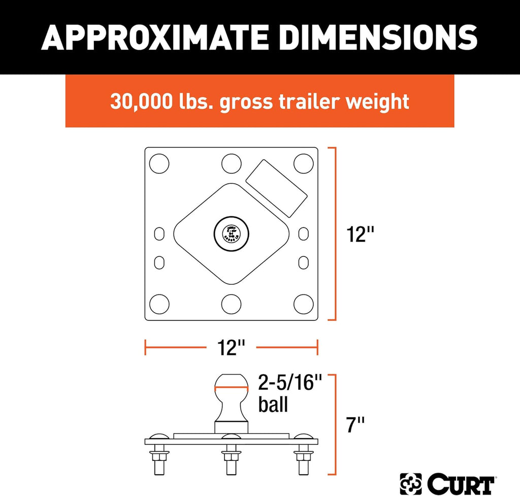 Over-Bed Fixed Ball Gooseneck Hitch, 30,000 lbs, 2-5/16-Inch, Black M3495