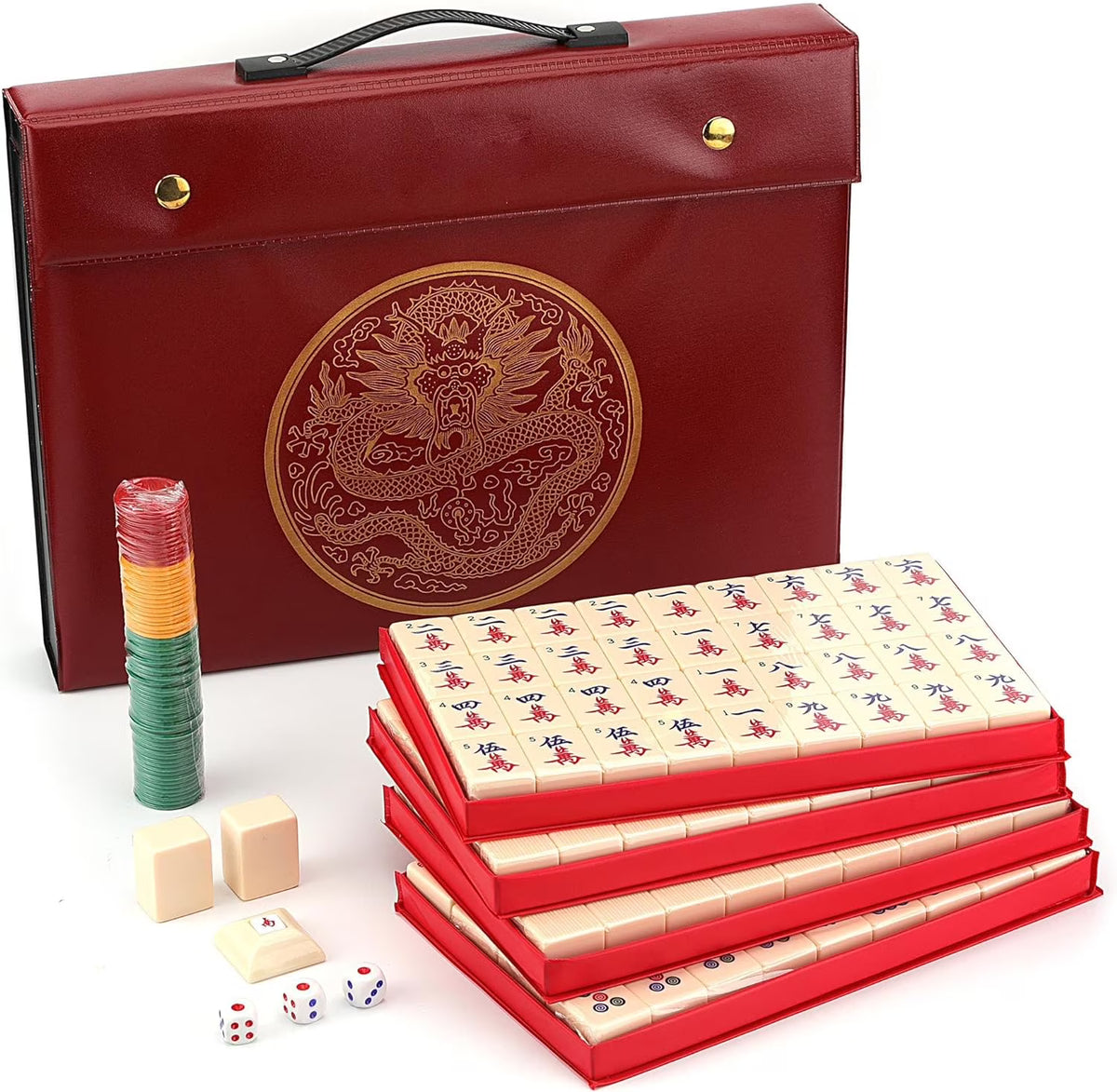 Chinese Mahjong 144 Numbered White Ivory Melamine Tiles with Carrying Case S477