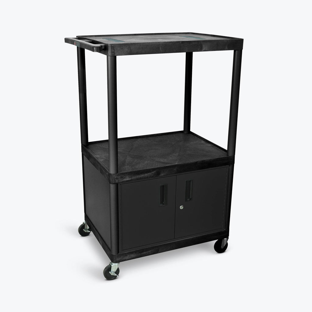 Black AV Cart with 3 Shelves and Cabinet Z71580
