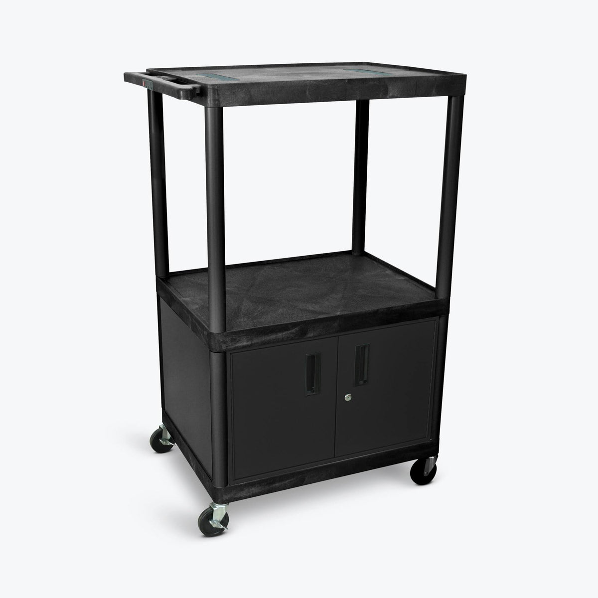 Black AV Cart with 3 Shelves and Cabinet Z71580