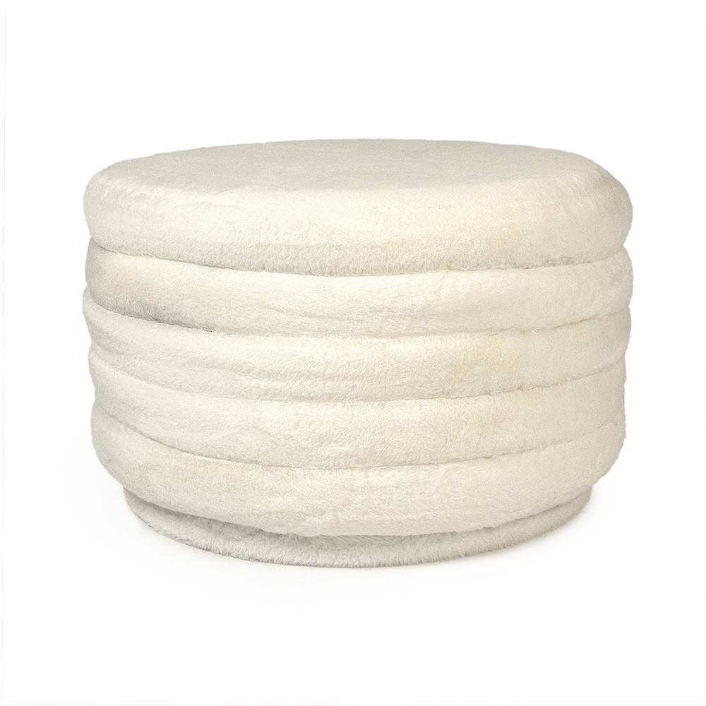 White Faux Fur Velvet Ottoman L6181