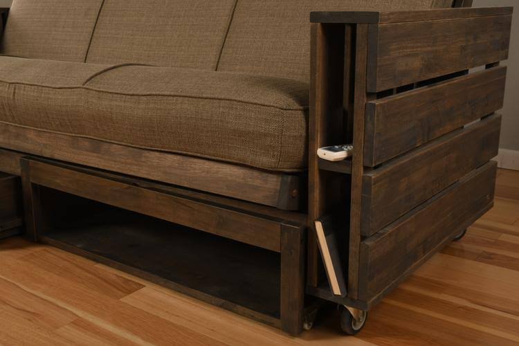Rustic Walnut Finish Full Futon with Storage Drawers J9696