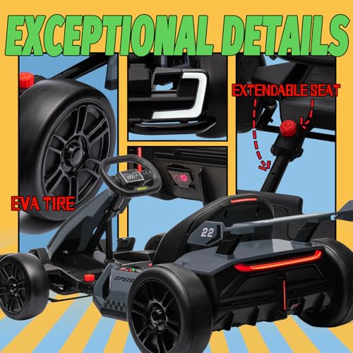 Blue Electric Drift Kart Car with Adjustable Seat, 24V, 4 Speed Mode, 300W Motor, 8.5 MPH J929