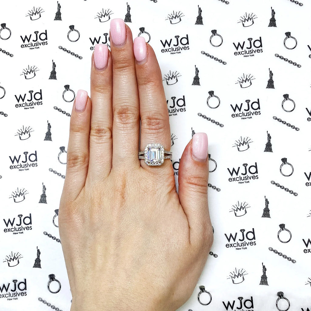 14K White Gold Emerald Cut Diamond Engagement Ring K449