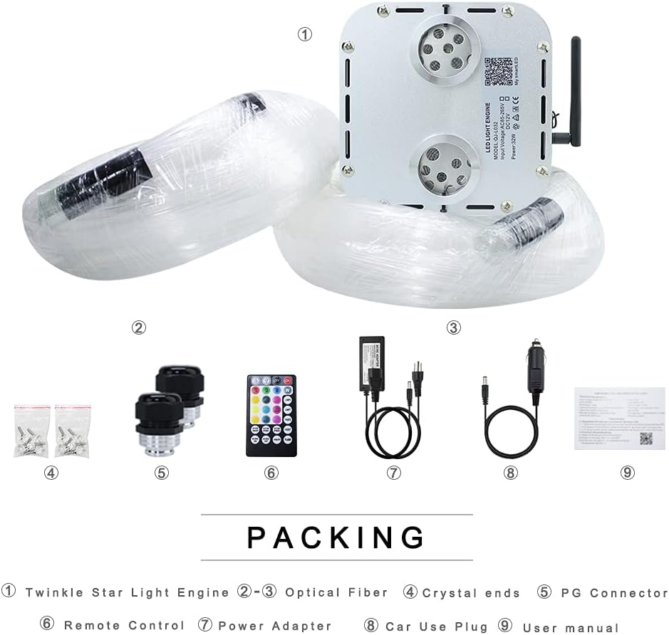 32W Dual Head Fiber Optic Lights Kit with 2000pcs 16.4ft Optical Fiber Cable and 28key Remote E382315