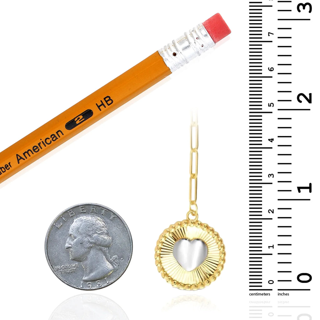 14K Gold Two-Tone Yellow White Round Heart Medallion Paperclip Necklace 18" Z142930