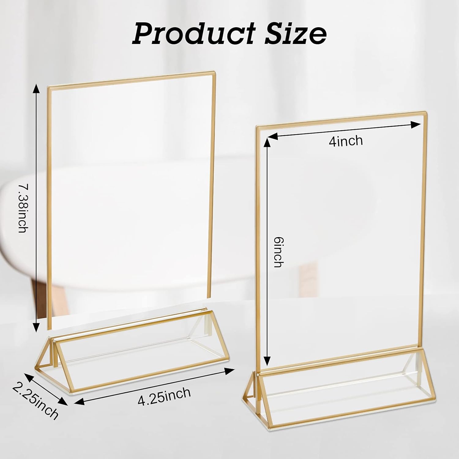 16 Pc Gold Rimmed Clear Acrylic Table Sign Holders, Double Sided Frame with Vertical Stand, 4 x 6 Inch, Pack of 2 O487215
