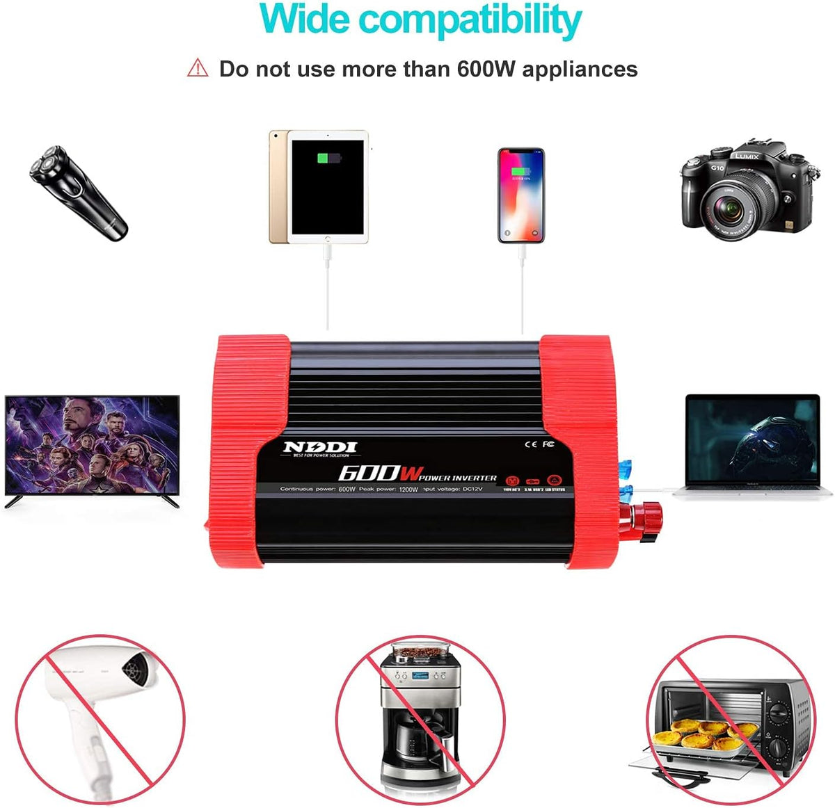 600W Car Power Inverter 12V DC to 110V AC Converter with Dual USB G735