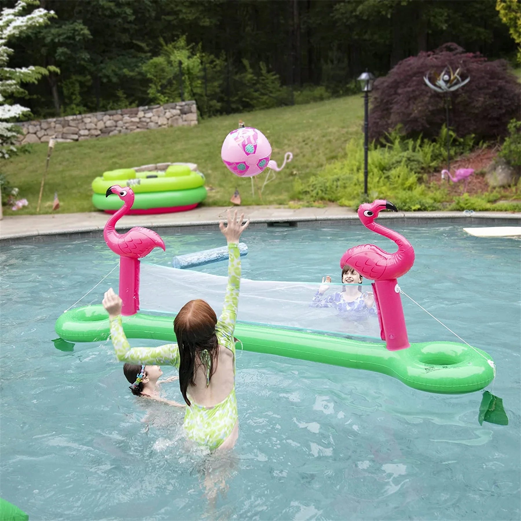Inflatable Flamingo Pool Volleyball Net with Ball Set N850781
