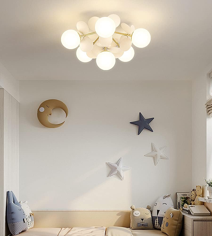 Colorful Macaron Globe Semi Flush Mount Light with Milk White Glass Shade F538665