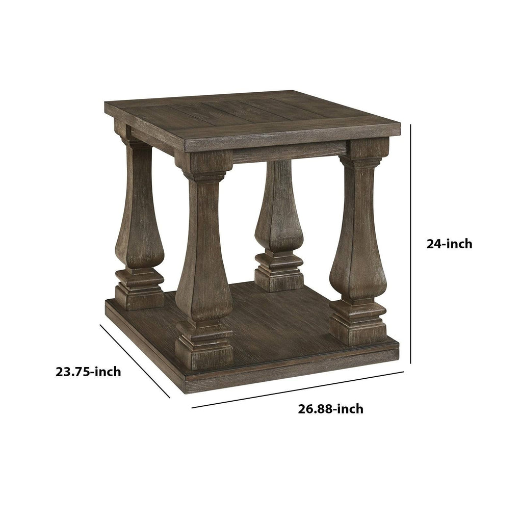 White and Brown End Table with Open Shelf H9804