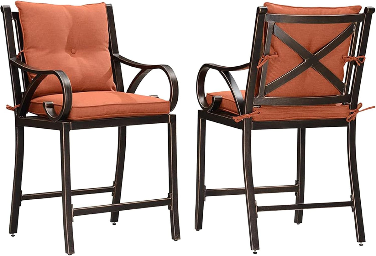 Navy Blue Cushion Cast Aluminum Outdoor Bar Stools Set of 2 T736840