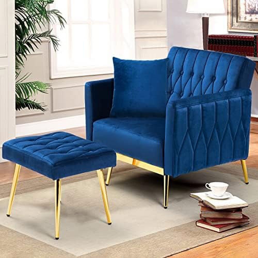 Orange Velvet Accent Chair with Ottoman Pillow J350330
