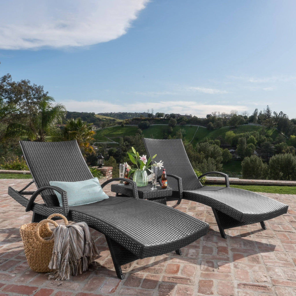 Gray 3-Piece Outdoor Wicker Chaise Lounge Set K2656