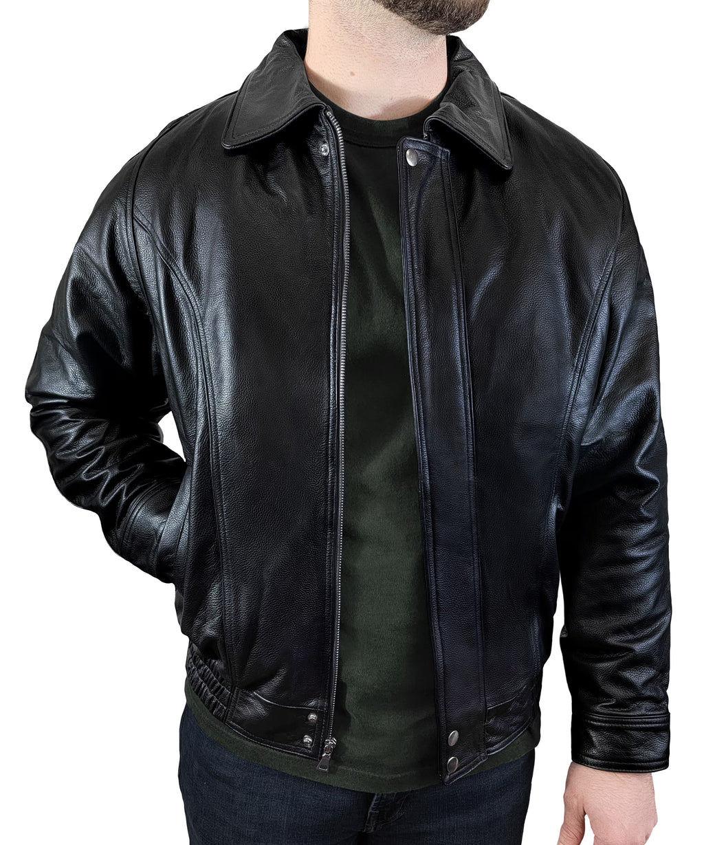 Black Genuine Leather Bomber Jacket U71322