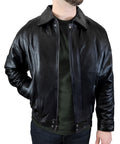 Black Genuine Leather Bomber Jacket U71322