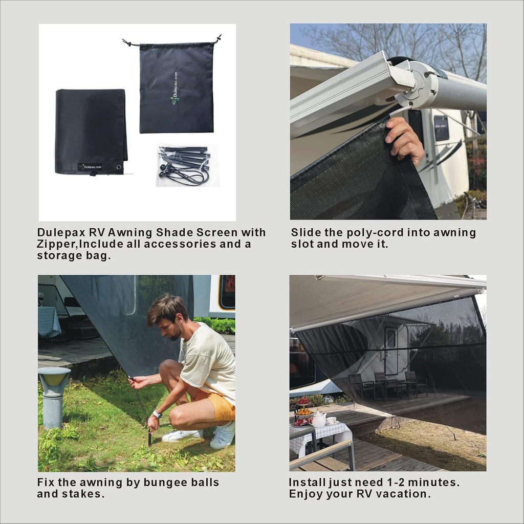 RV Awning Shade Screen with Zipper 8'X20'3'' Q944