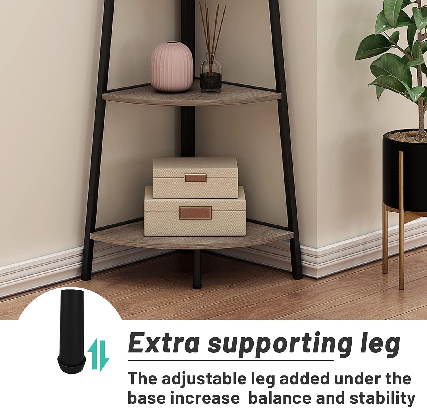 Grey 4 Shelves Corner Bookcase V588274