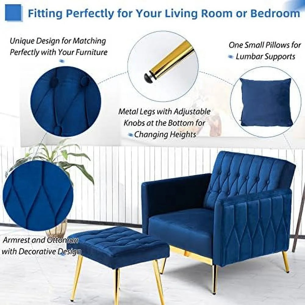 Orange Velvet Accent Chair with Ottoman Pillow J350330