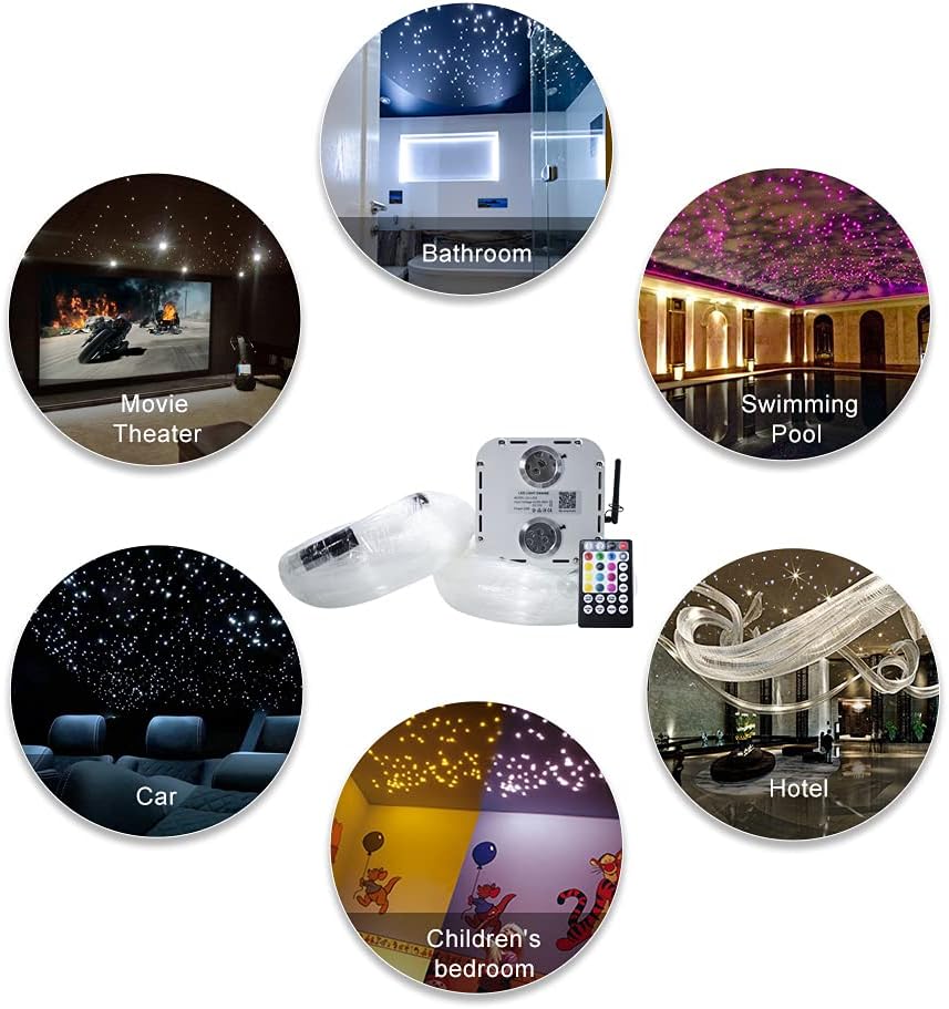 32W Dual Head Fiber Optic Lights Kit with 2000pcs 16.4ft Optical Fiber Cable and 28key Remote E382315