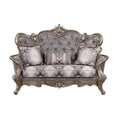 Grey & Platinum Cotton Blend Love Seat Sofa with Toss Pillows R868