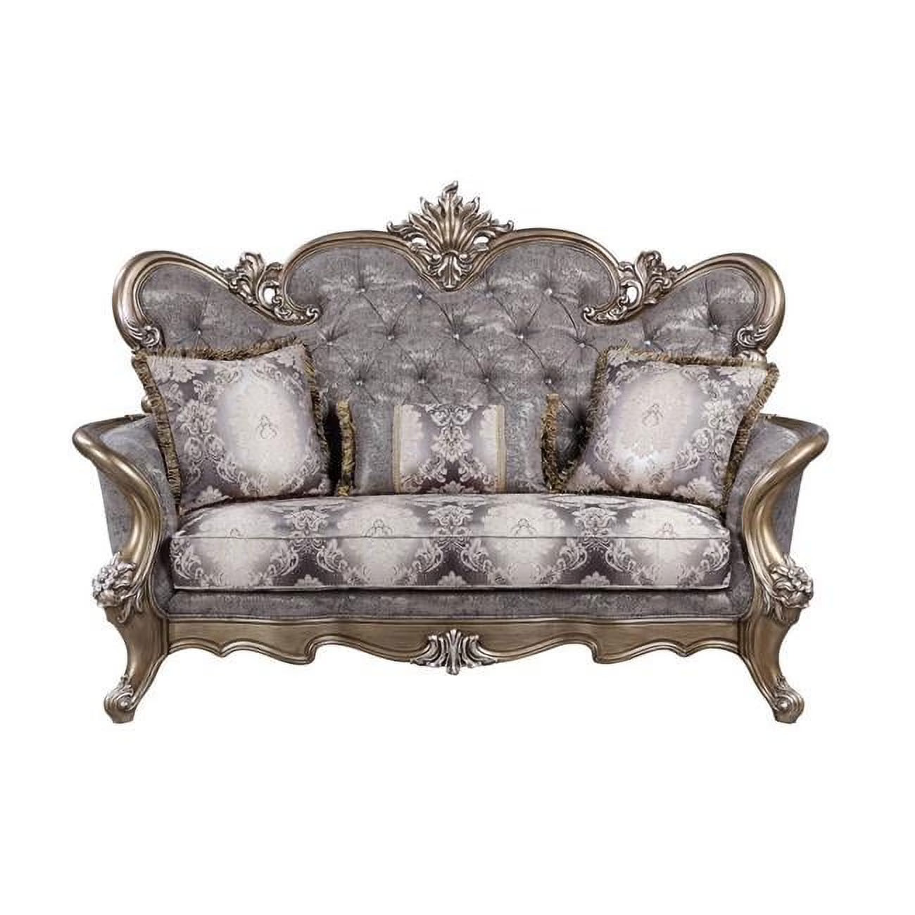 Grey & Platinum Cotton Blend Love Seat Sofa with Toss Pillows R868