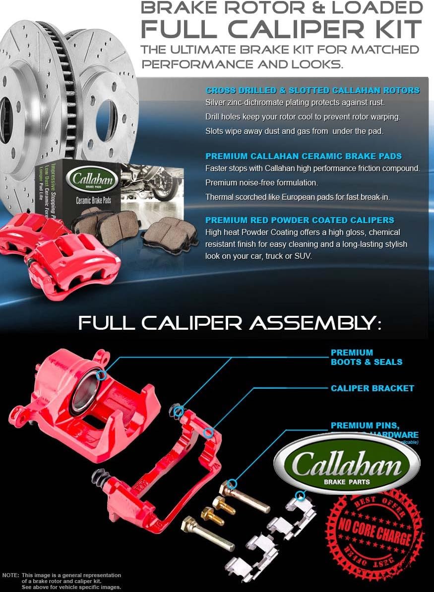 Powder Coated Red Calipers Rotors Ceramic Pads Performance Kit J3530