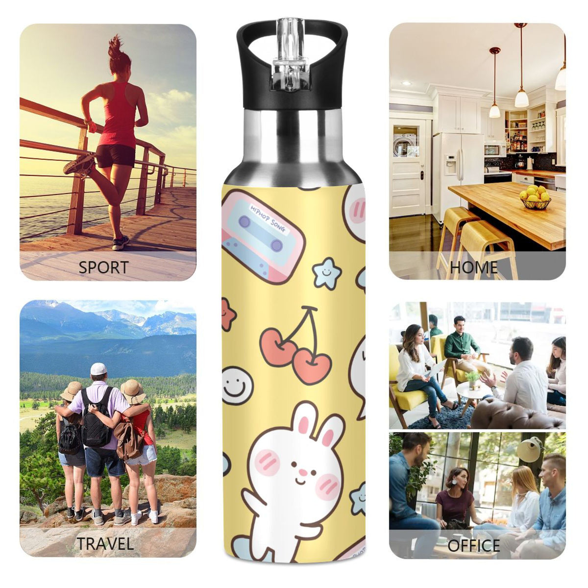 Stainless Steel Insulated Vacuum Flask Water Bottle with Straw Lid Y221536
