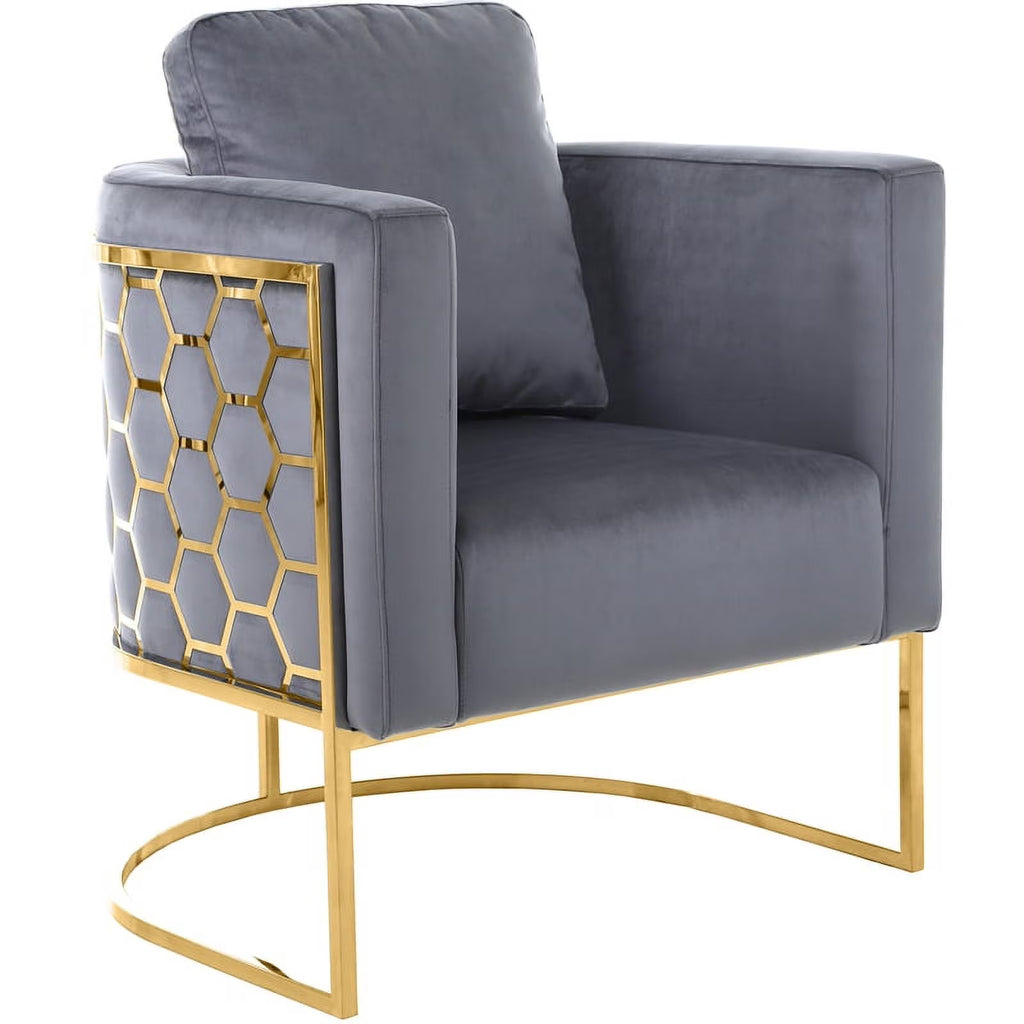 Gray Velvet Chair with Gold Iron Metal Base W224116