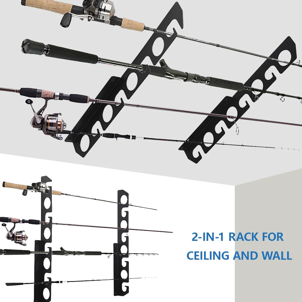Black 2 Pack Fishing Rod Rack Wall Mount, Holds 16 Rods W646