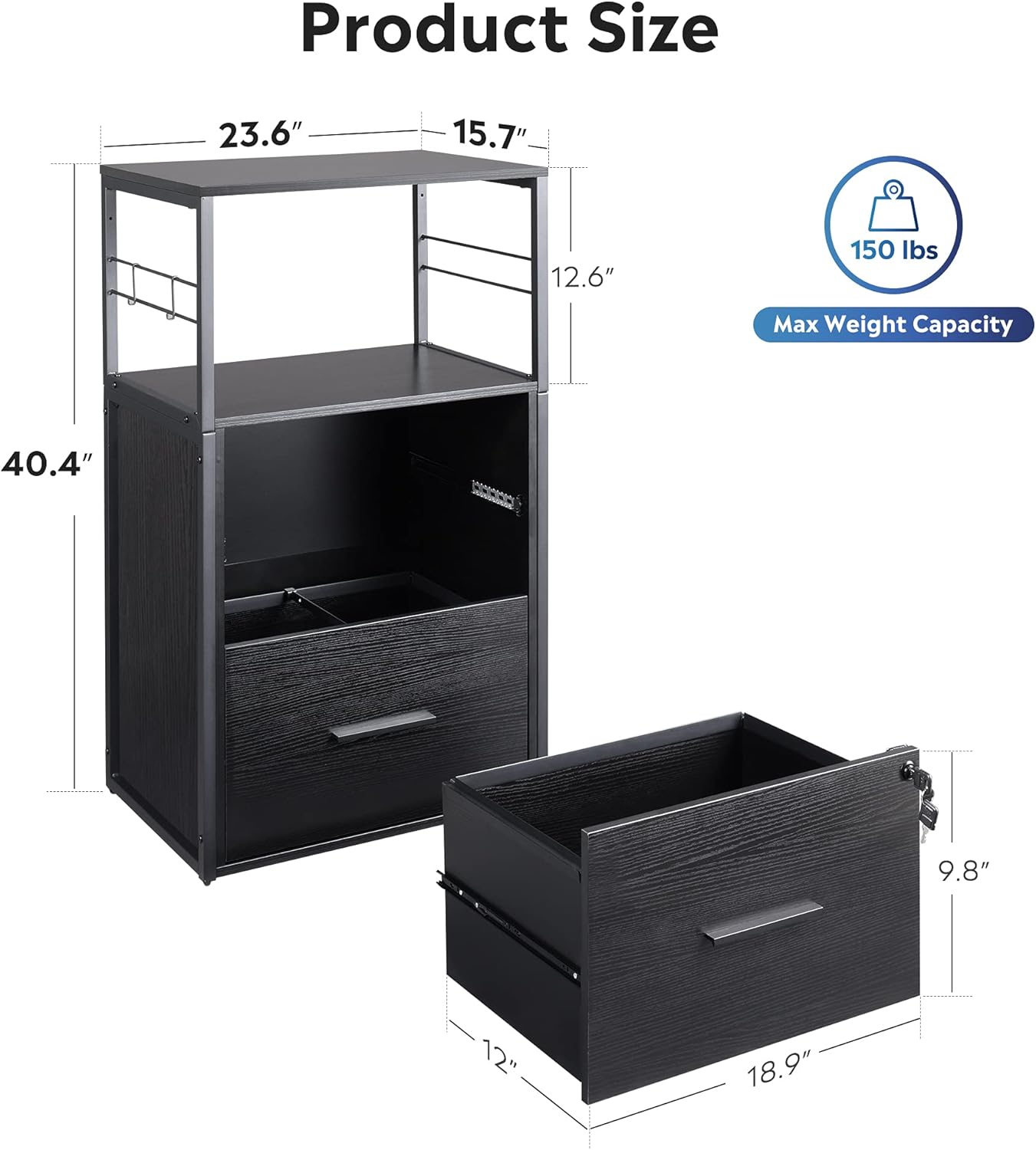 Black 2 Drawer Lateral File Cabinet with Lock W27363