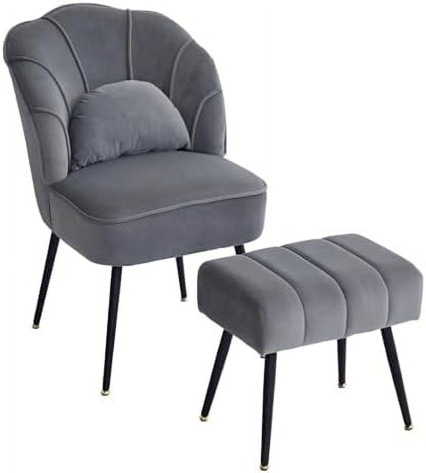 Beige Velvet Wingback Accent Chair with Ottoman N480572
