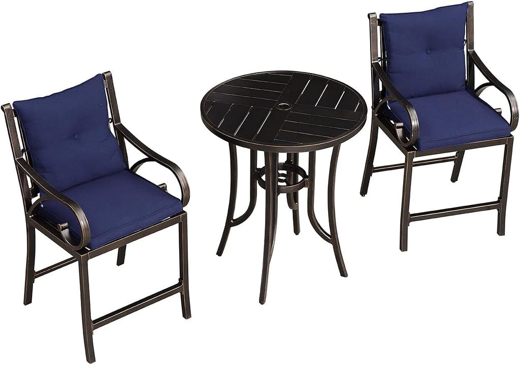 Navy Blue Cushion Cast Aluminum Outdoor Bar Stools Set of 2 T736840
