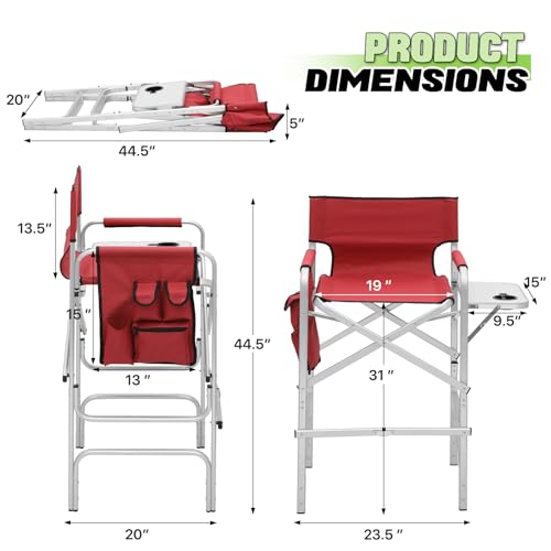 Dark Green Folding Camping Director Chair with Side Table F836