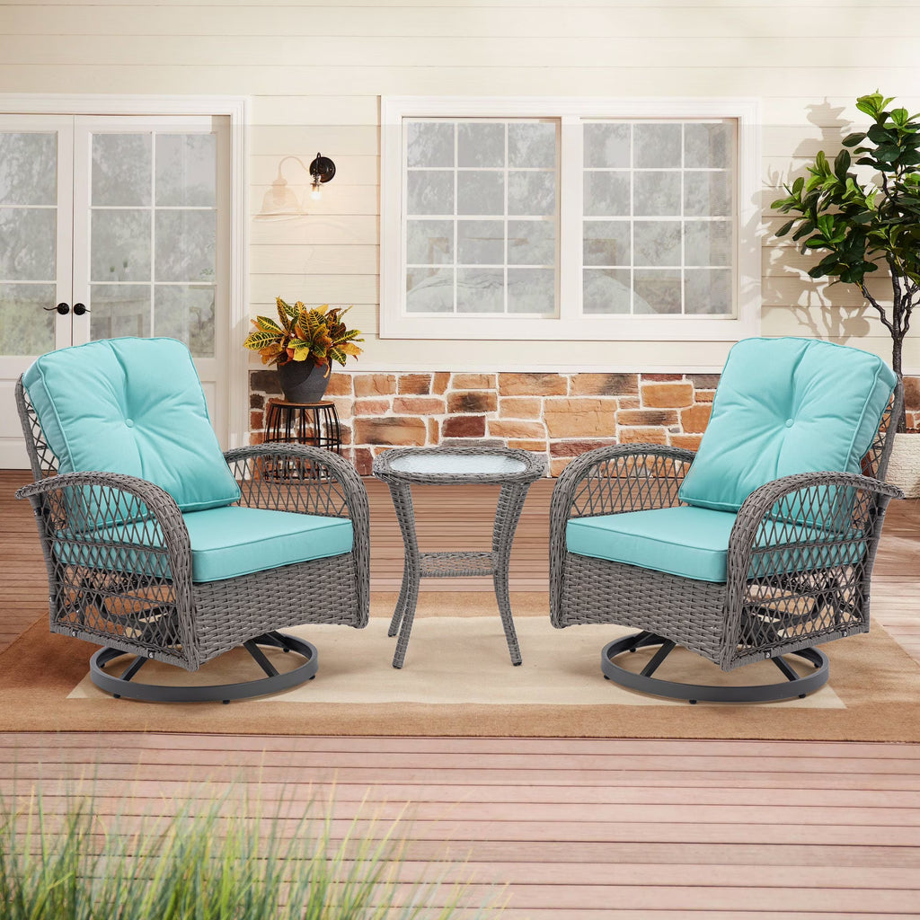 3 Pc Outdoor Swivel Rocker Patio Chairs - Blue M545