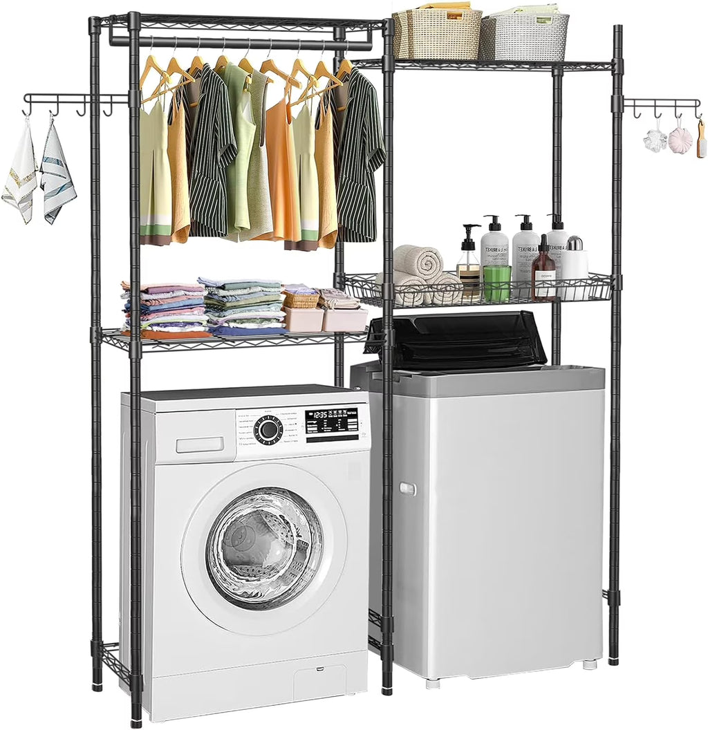 Black 4 Tier Clothes Drying Rack with Adjustable Shelves U86938