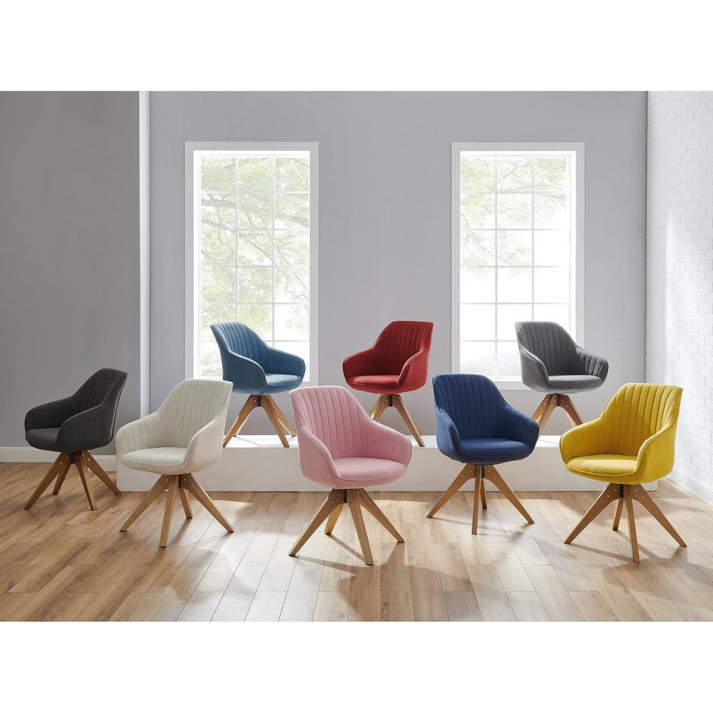 Blue Fabric Swivel Office Accent Arm Chair with Wood Legs K31044