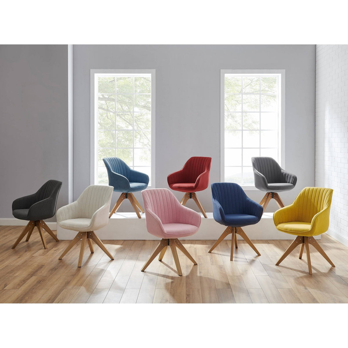 Blue Fabric Swivel Office Accent Arm Chair with Wood Legs K31044