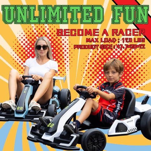 Blue Electric Drift Kart Car with Adjustable Seat, 24V, 4 Speed Mode, 300W Motor, 8.5 MPH J929