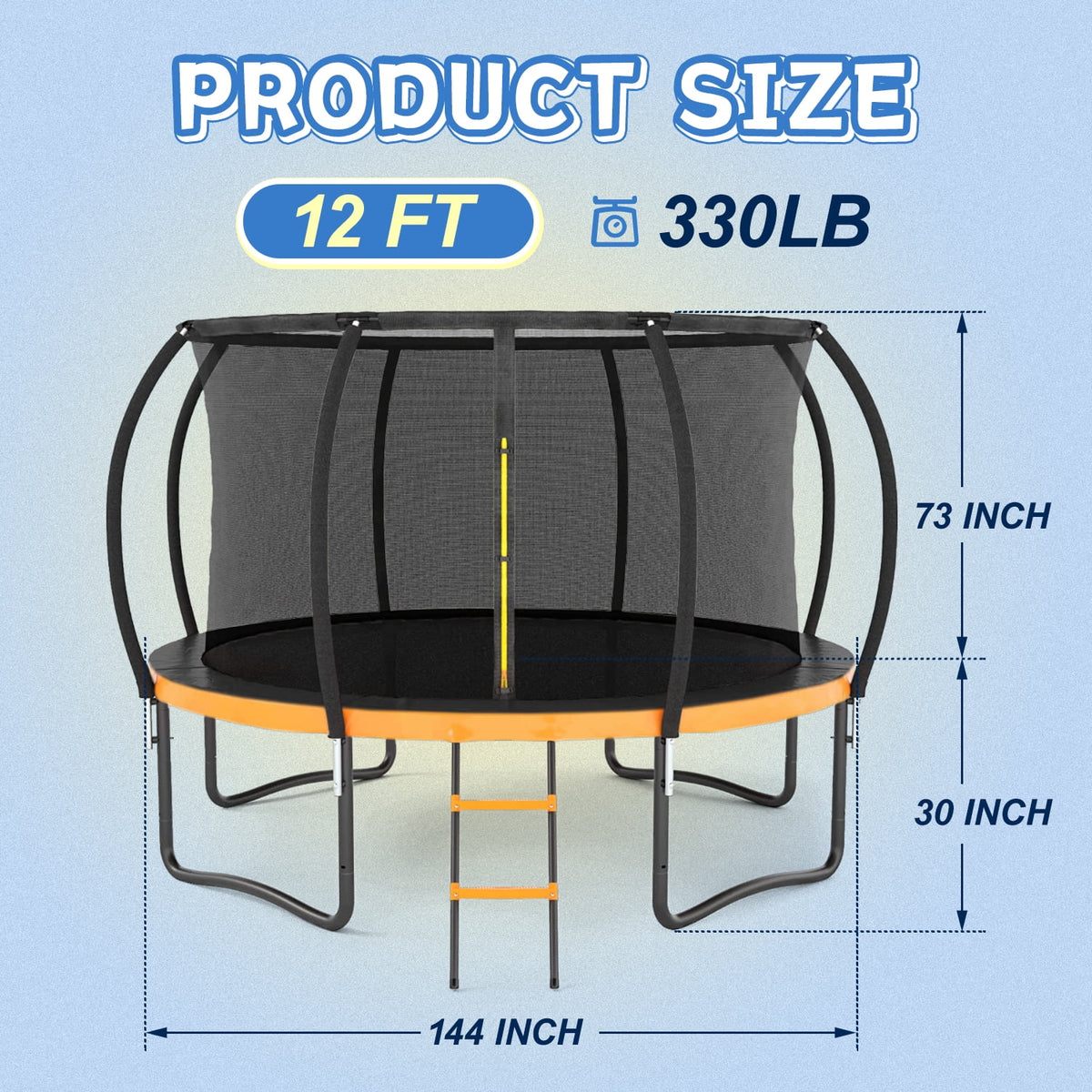 12 FT Outdoor Trampoline with Safety Fence Net, Ladder, PVC Spring Cover Pad B230