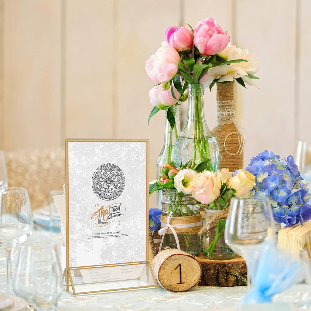 16 Pc Gold Rimmed Clear Acrylic Table Sign Holders, Double Sided Frame with Vertical Stand, 4 x 6 Inch, Pack of 2 O487215
