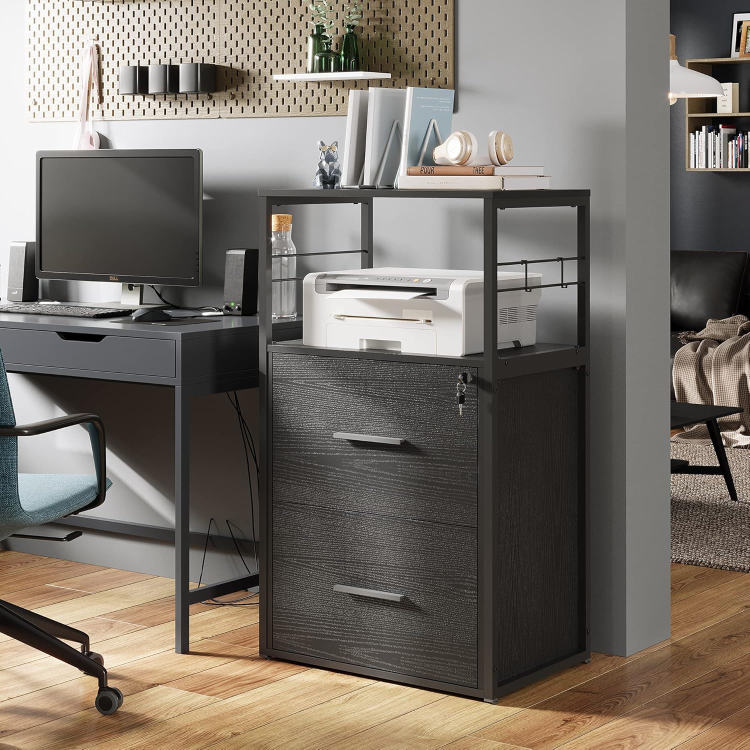 Black 2 Drawer Lateral File Cabinet with Lock W27363