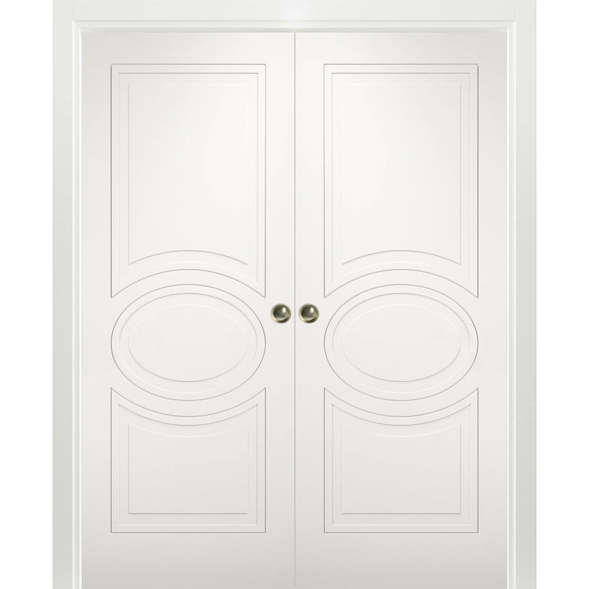 Matte White MDF Sliding French Double Pocket Doors with Kit Rail Hardware N323